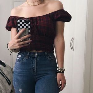 Forever 21 red plaid crop top